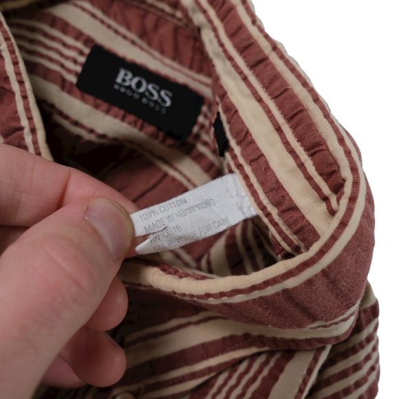 Hugo Boss Men's L Vintage Burgendy Striped Button Down Shirt - Picture 11 of 15